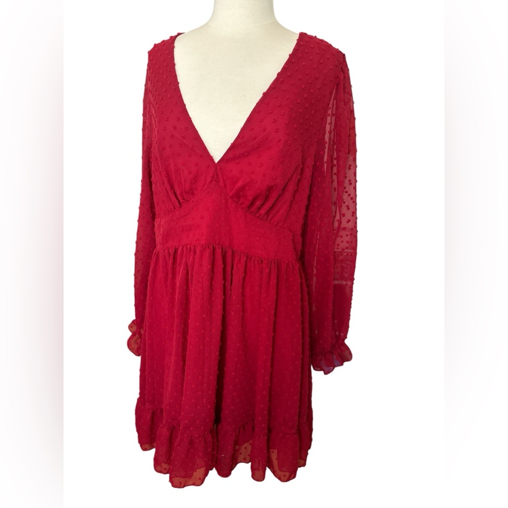 Holiday Red Ruffled Ruched Sundress for Wedding Guest